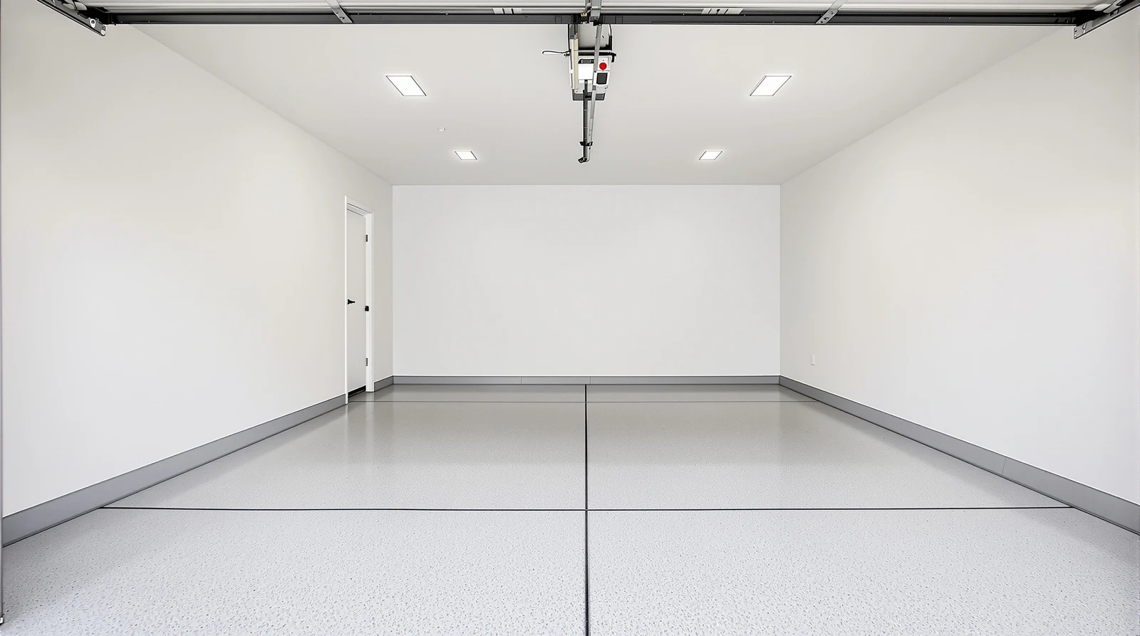 Your selected finish shown in a two-car garage