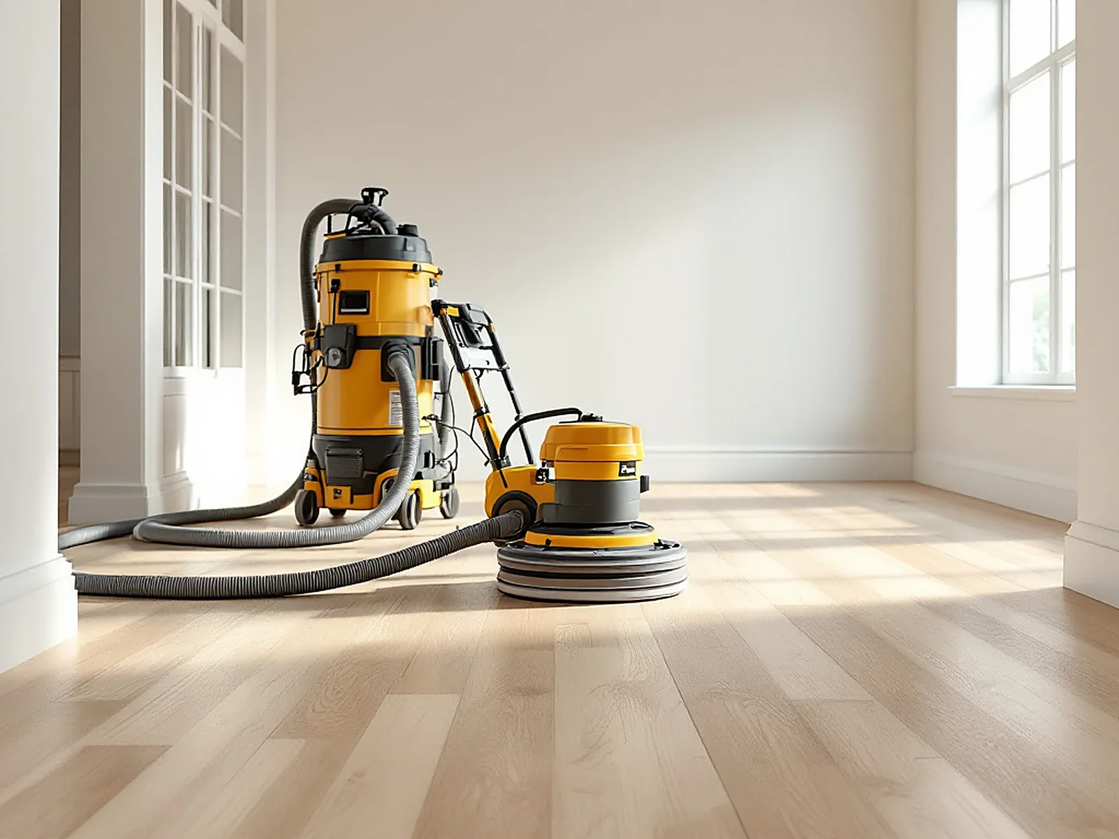 Floor sander connected to a dust-extraction vacuum